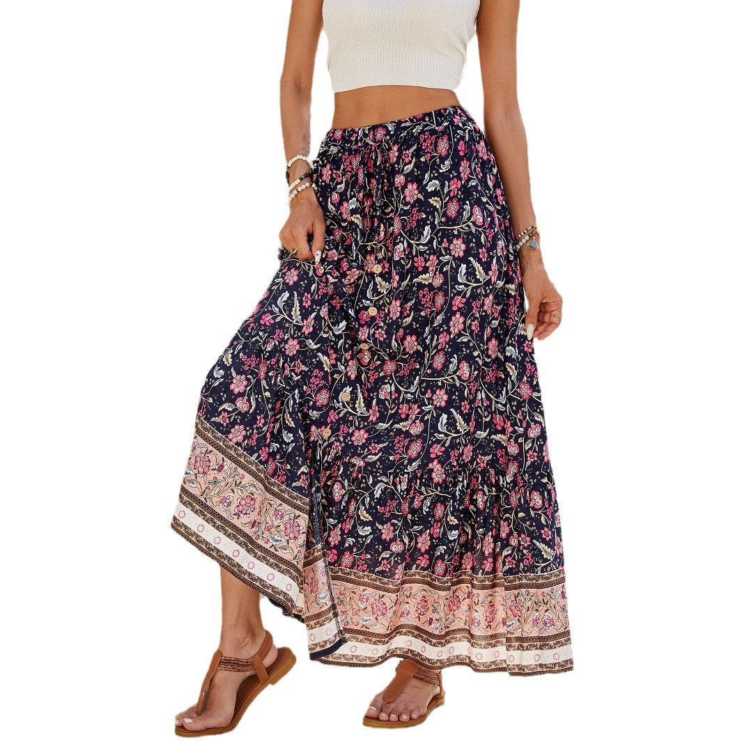 Maxi skirt for women with floral print and adjustable waistband Lune London
