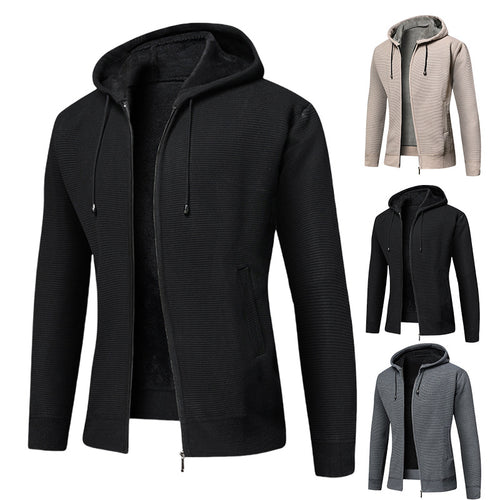 Men's fleece hooded jacket with trendy ribbed design Lune London