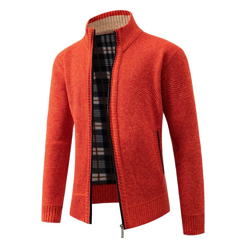Men's knit jacket with modern stand-up collar and practical side pockets Lune London