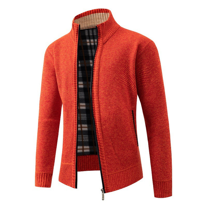 Men's knit jacket with modern stand-up collar and practical side pockets Lune London