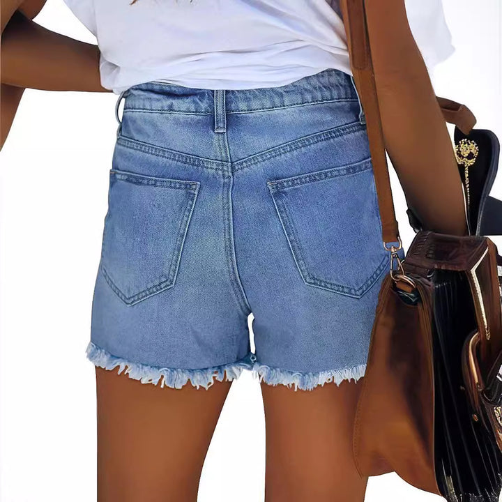 Women's Destroyed Denim Shorts with Creative Patch Details Lune London