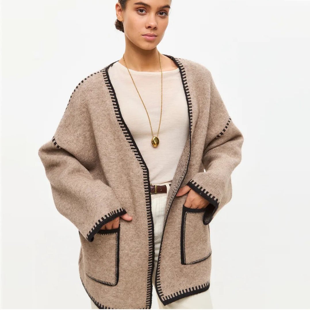 Knitted jacket for women with belt and large pockets Lune London