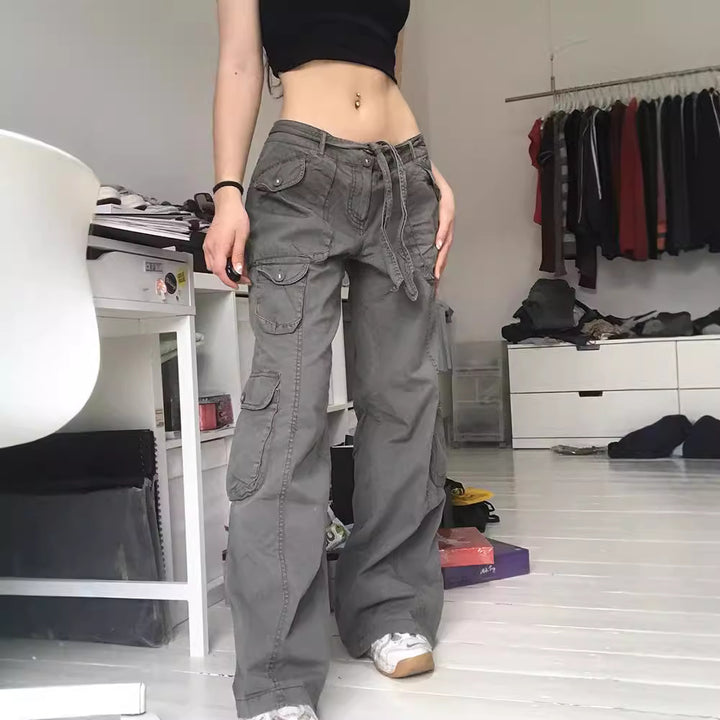 Women's cargo pants with side pockets and adjustable waistband Lune London