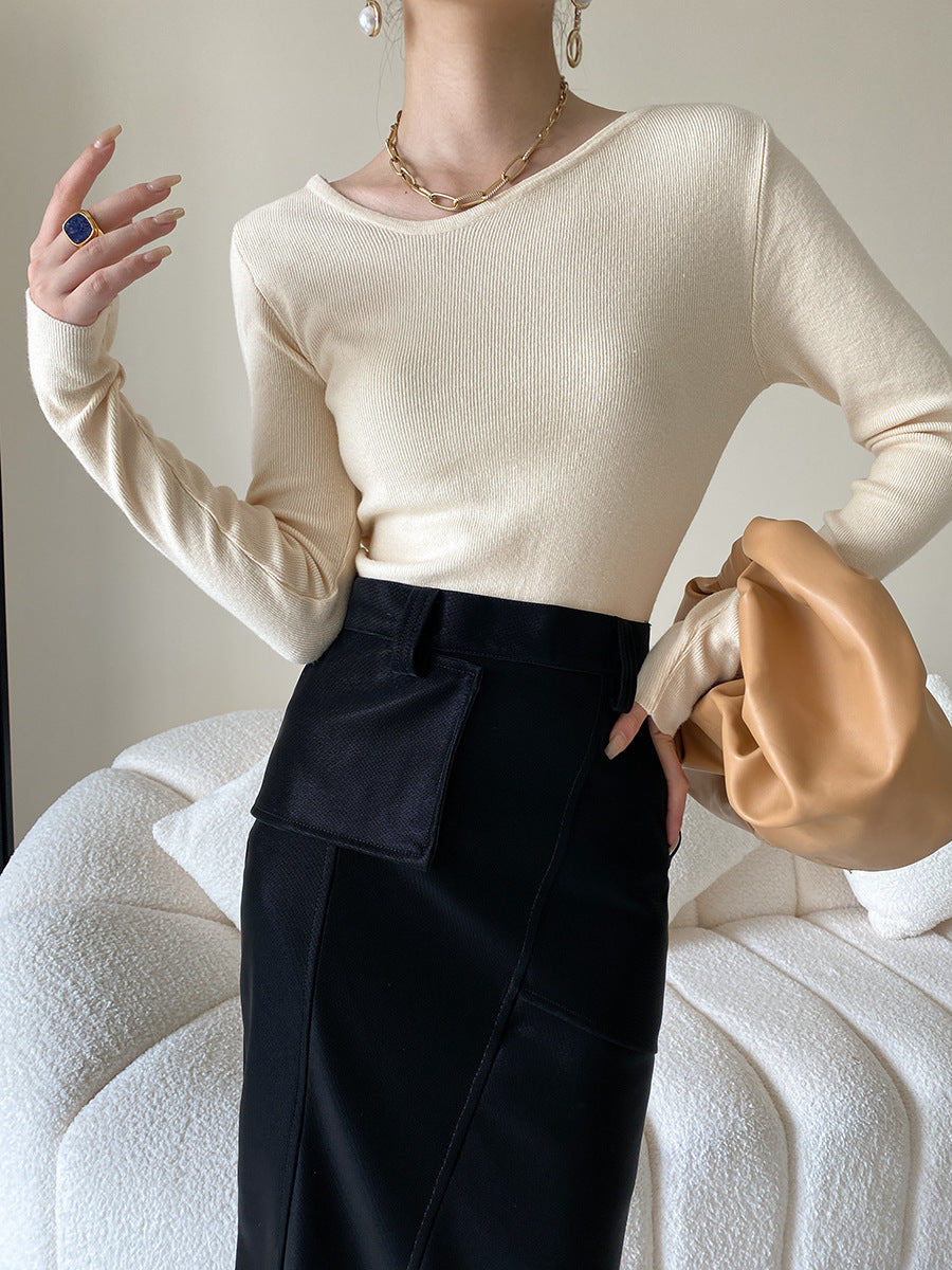 Ladies long-sleeve shirt with fine rib structure Chic & Stil