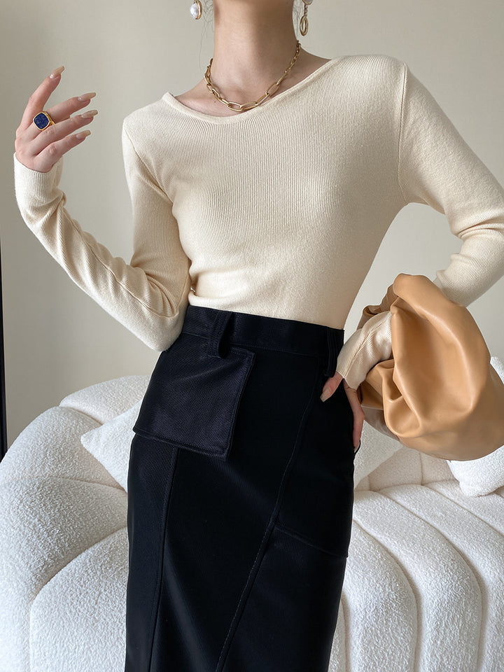Ladies long-sleeve shirt with fine rib structure Chic & Stil