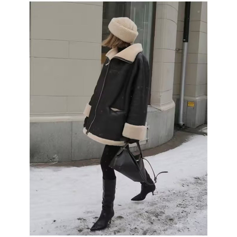 Faux leather jacket for women with comfortable teddy lining and practical pockets Lune London