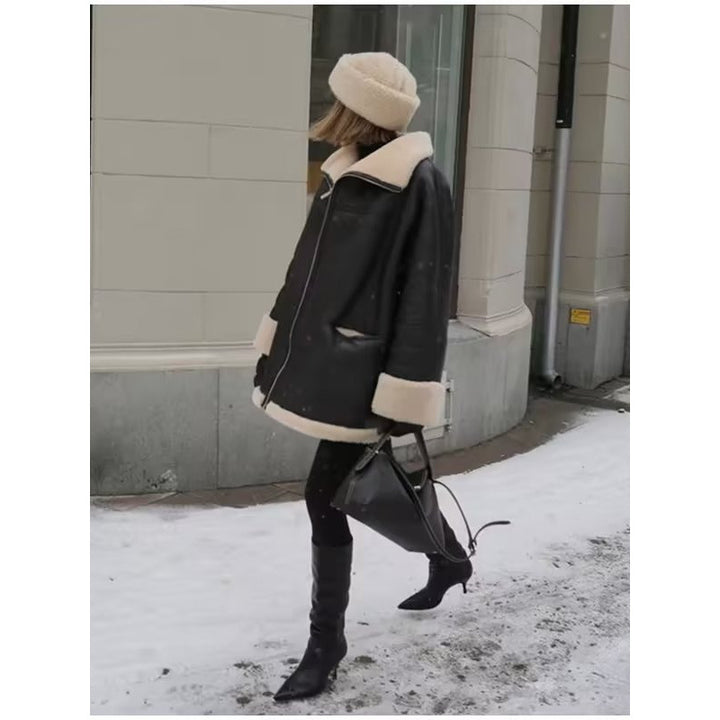 Faux leather jacket for women with comfortable teddy lining and practical pockets Lune London