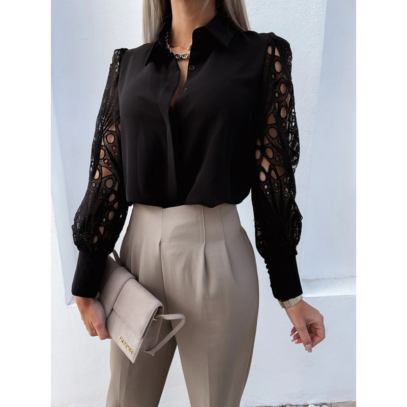 Ladies Elegant blouse with romantic lace sleeves Lune London