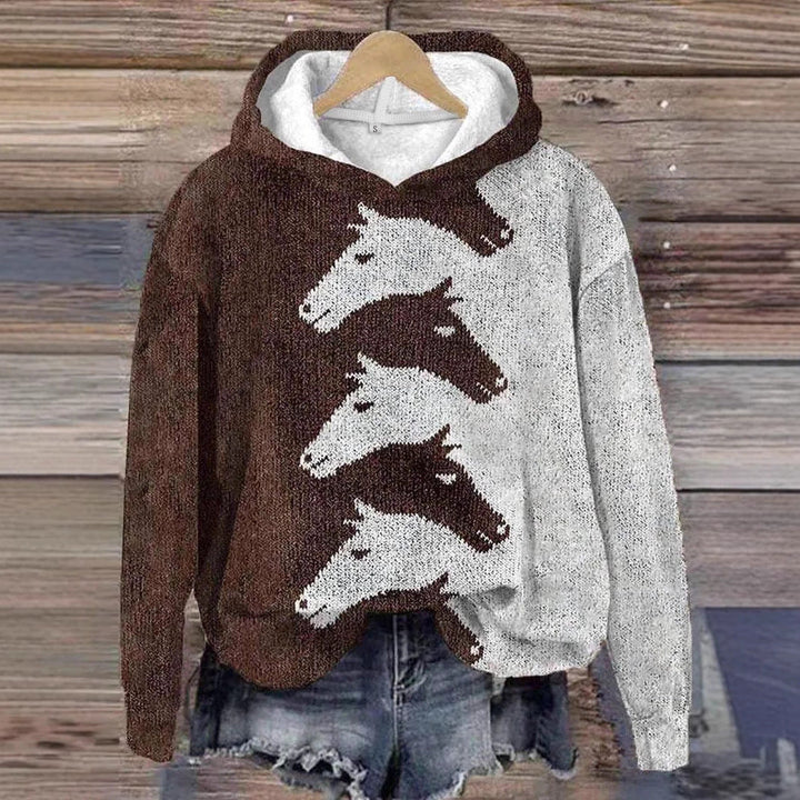Women's Hoodie with Creative Horse Pattern and Comfortable Fit Lune London