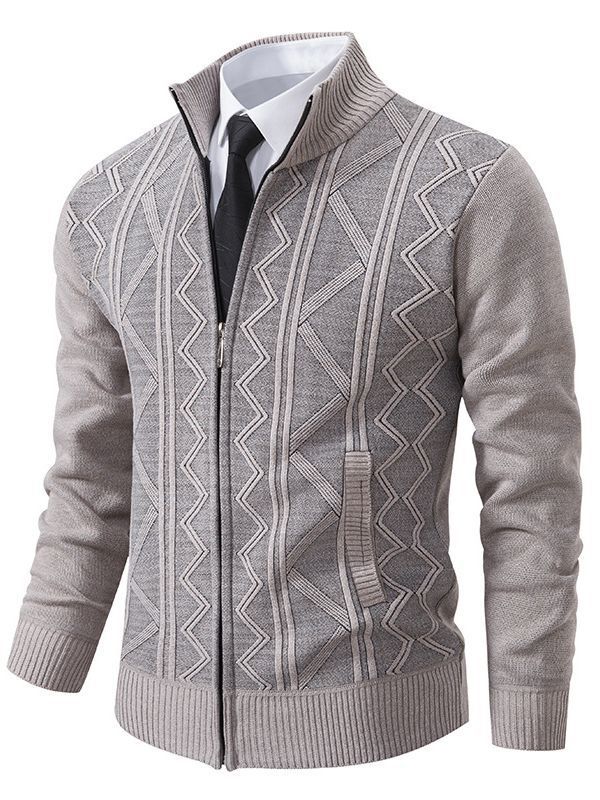 Men's knitted jacket with raised braid design and high funnel neck Lune London