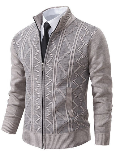Men's knitted jacket with raised braid design and high funnel neck Lune London