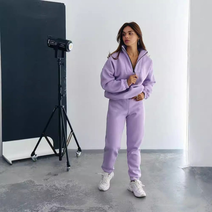 Women's fleece tracksuit with half-zip and elastic cuffs Lune London