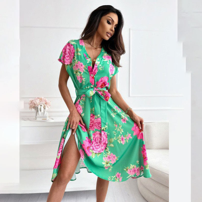 Floral print wrap dress for women with side slit Lune London