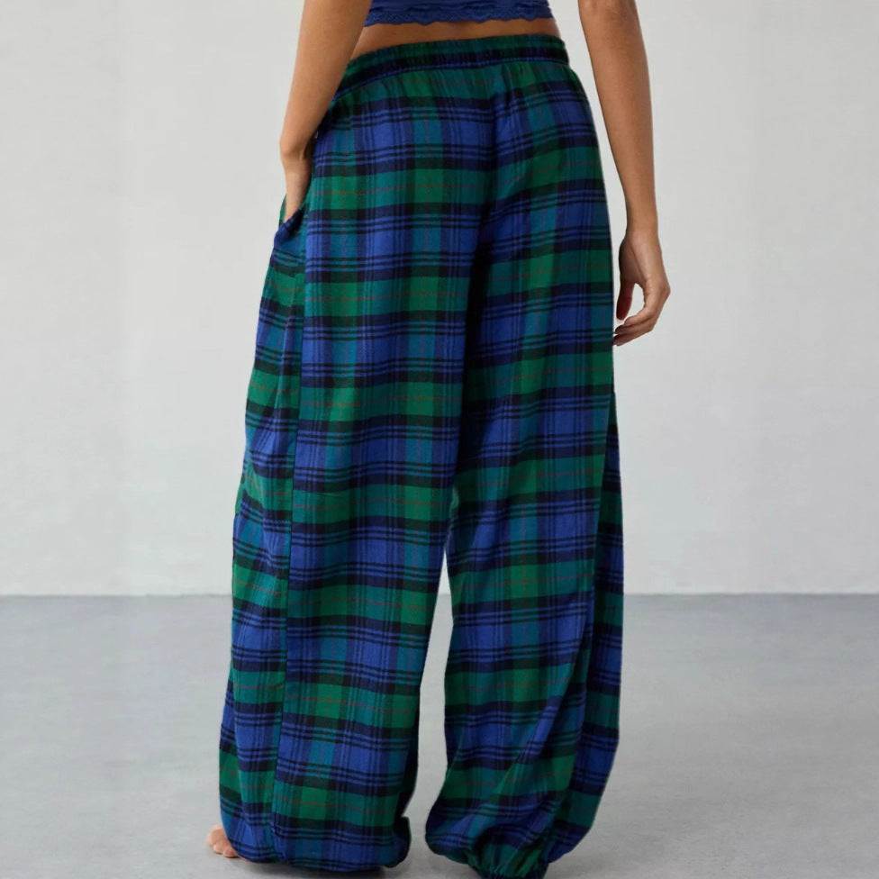 Pantalon à carreaux pour femmes avec jambes larges et taille élastique Chic & Stil