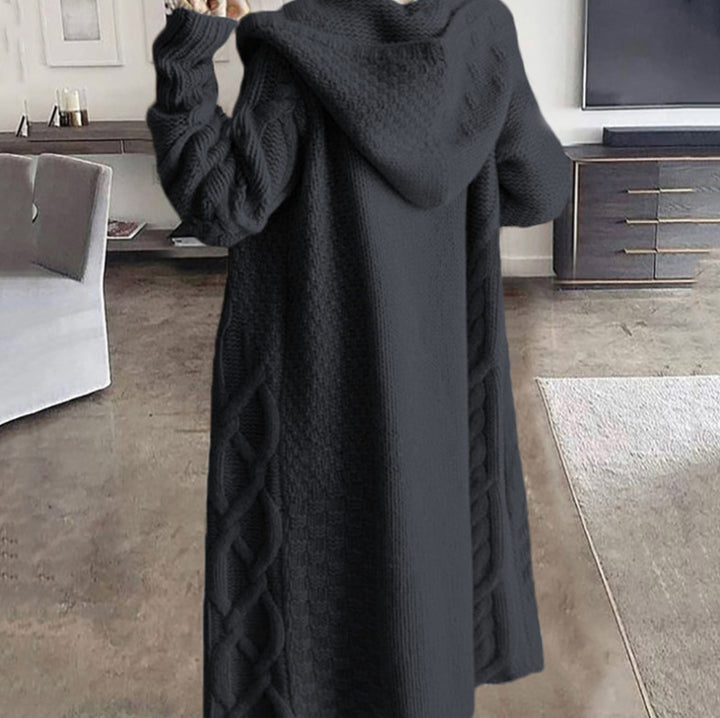 Women's knitted coat with hood and twisted pattern Lune London