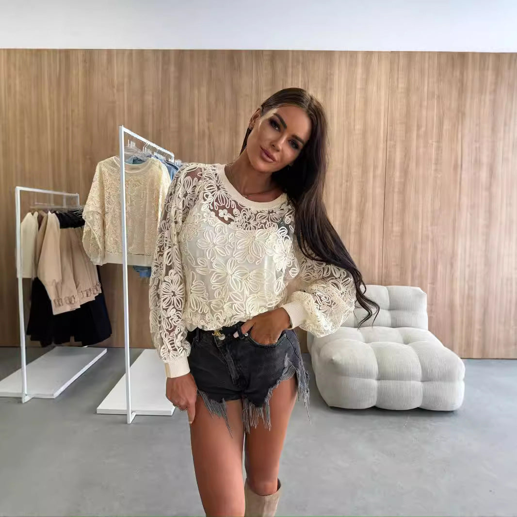 Ladies Embroidered Lace Sweater Lune London