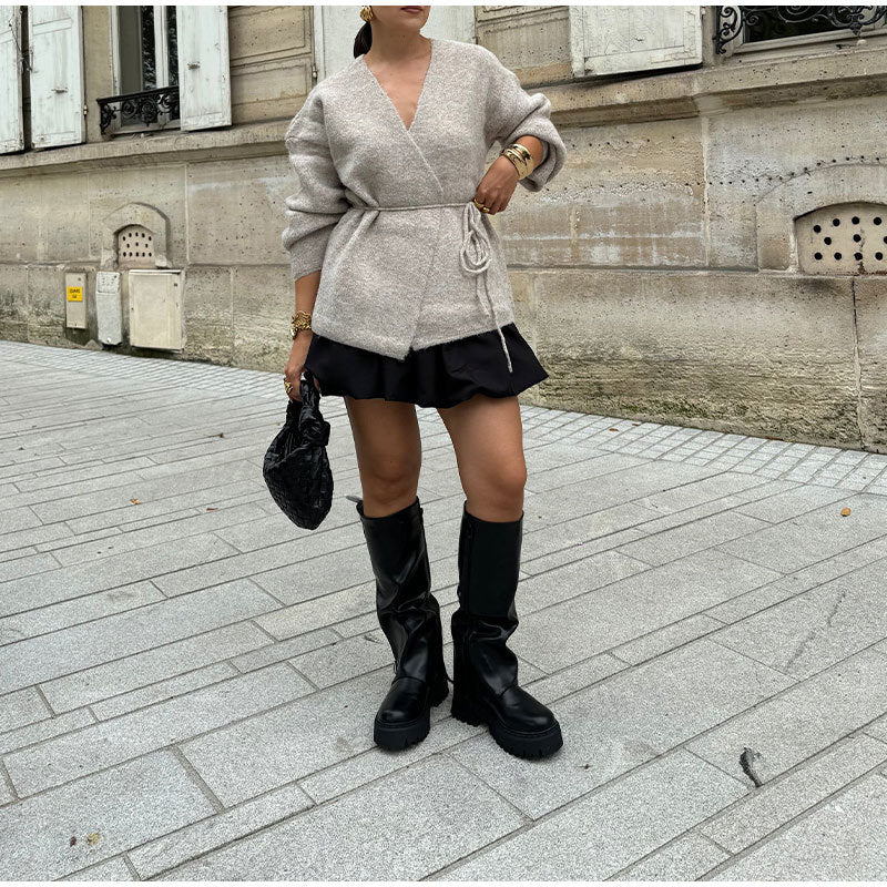 Elegant knit coat for women with belt Lune London