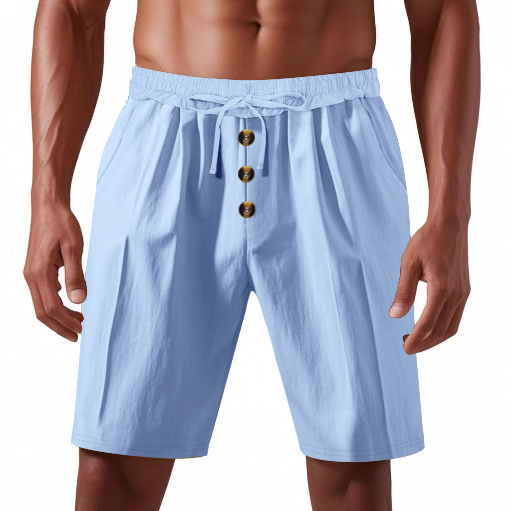 Shorts d'été légers pour hommes avec taille élastique et détails de bouton pratiques Lune London