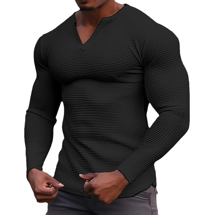Long sleeve t-shirt for men with textured V-neck Lune London