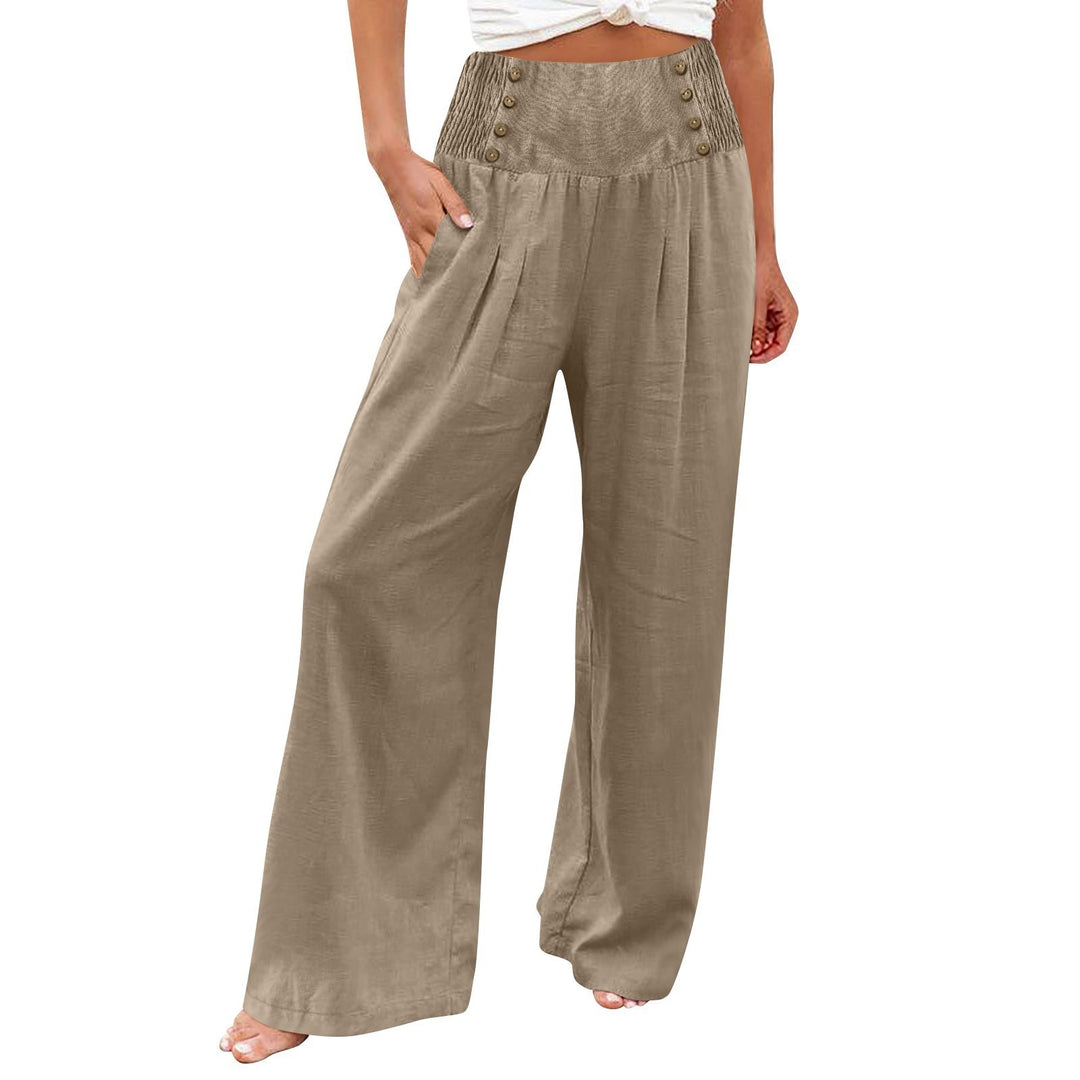 Pantalon d'été large pour femmes avec détails en bouton Lune London