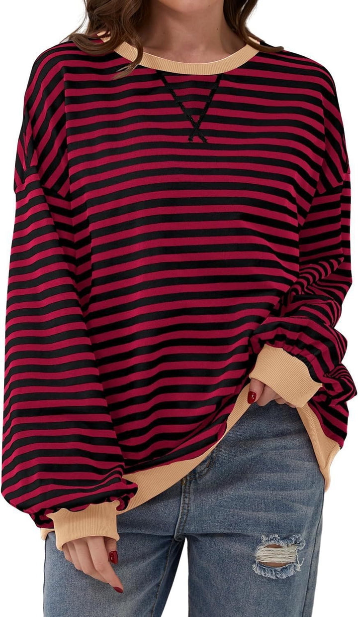 Casual striped sweater for women with flared sleeves and contrasting edges Lune London
