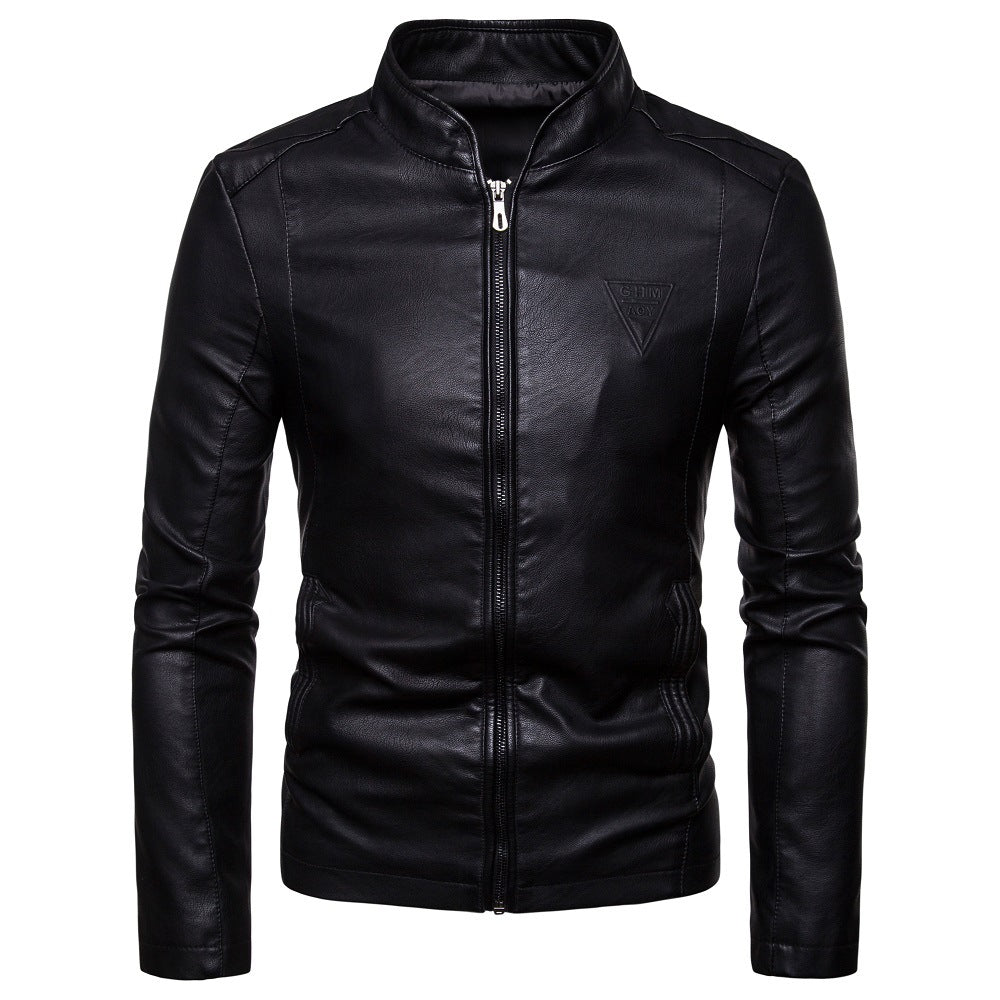 Men's faux leather jacket with modern high collar and zippered side pockets Lune London