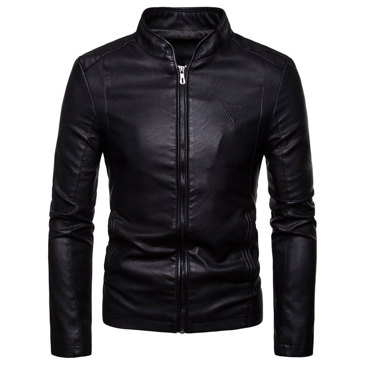 Men's faux leather jacket with modern high collar and zippered side pockets Lune London