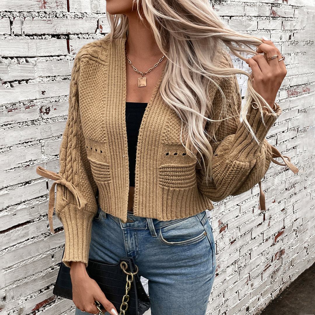 Fashion knit jacket for women with voluminous sleeves and a cable pattern Lune London