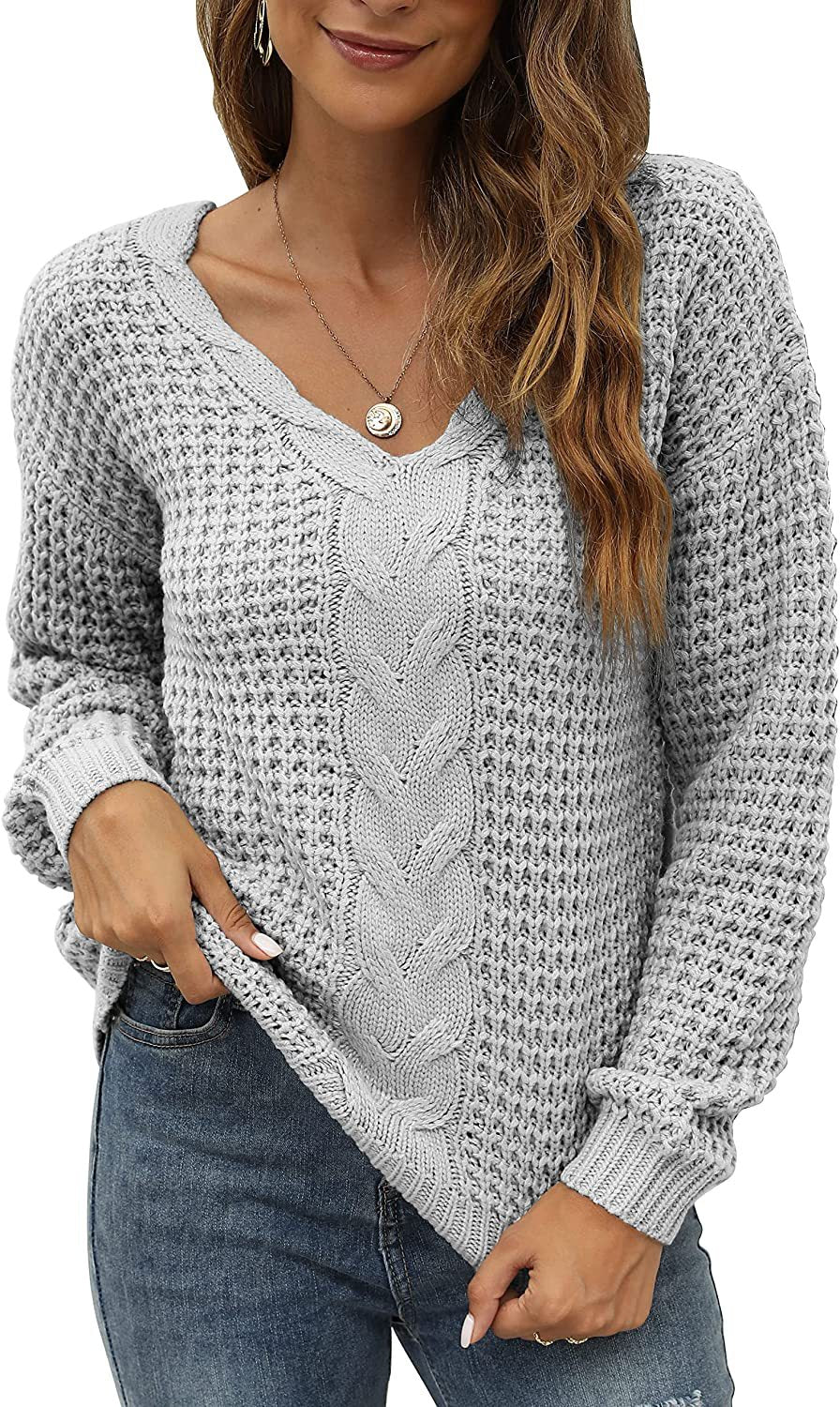 Casual knit pullover for women with deep V neckline and detailed cable pattern Lune London