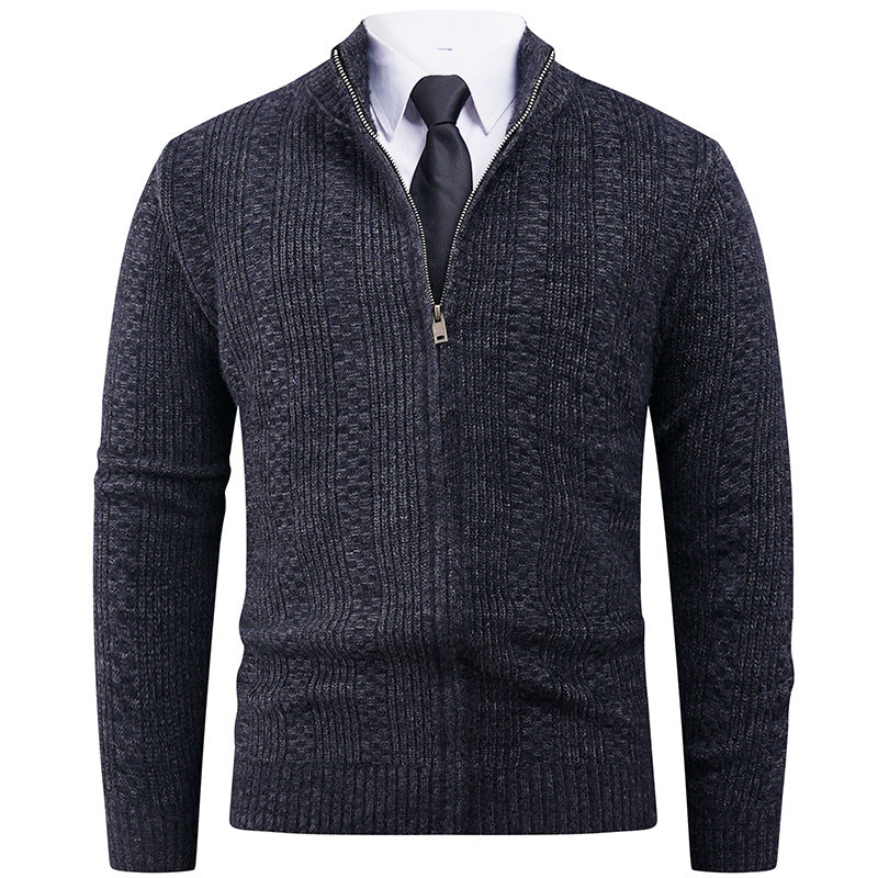 Men's knitted jacket with modern zipper and cable pattern Lune London