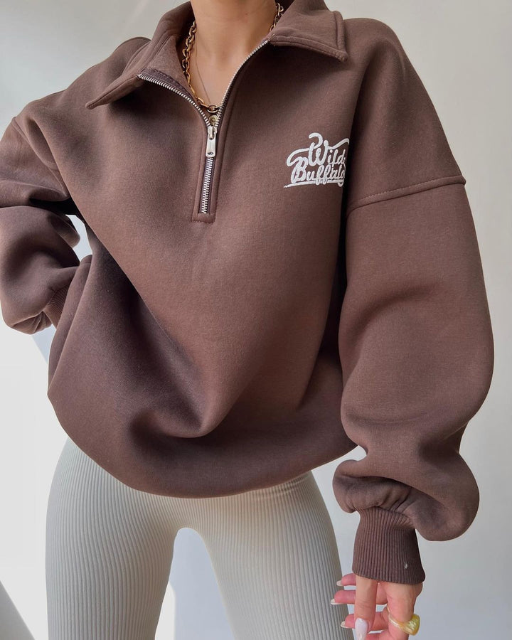 Hooded sweatshirt for women with high collar and zipper Lune London