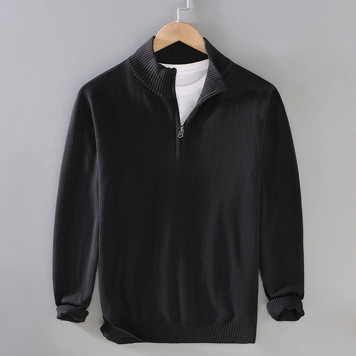 Comfortable men's sweater with modern high collar and discreet zip opening Lune London