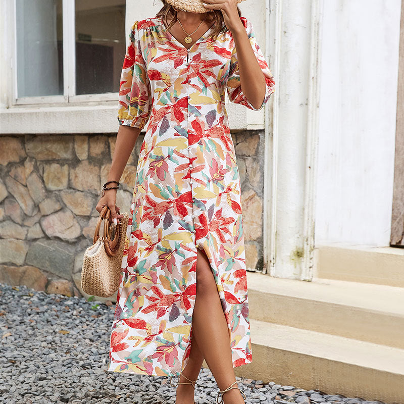Lune London Floral Print Button Maxi Dress for Ladies