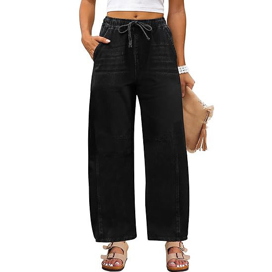 Women’s wide denim trousers with elastic waistband and practical cut Lune London