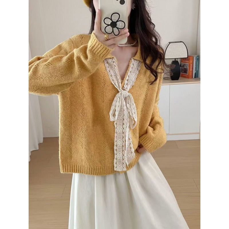 Pull en cachemire pour femmes avec détails en dentelle et coupe décontractée Chic & Stil