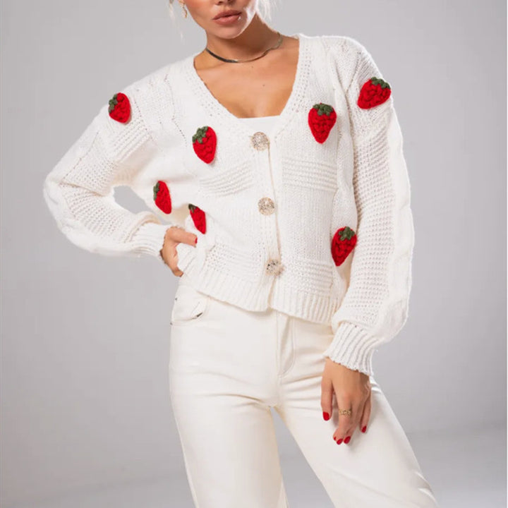 Knitted jacket for women with strawberry pattern Lune London