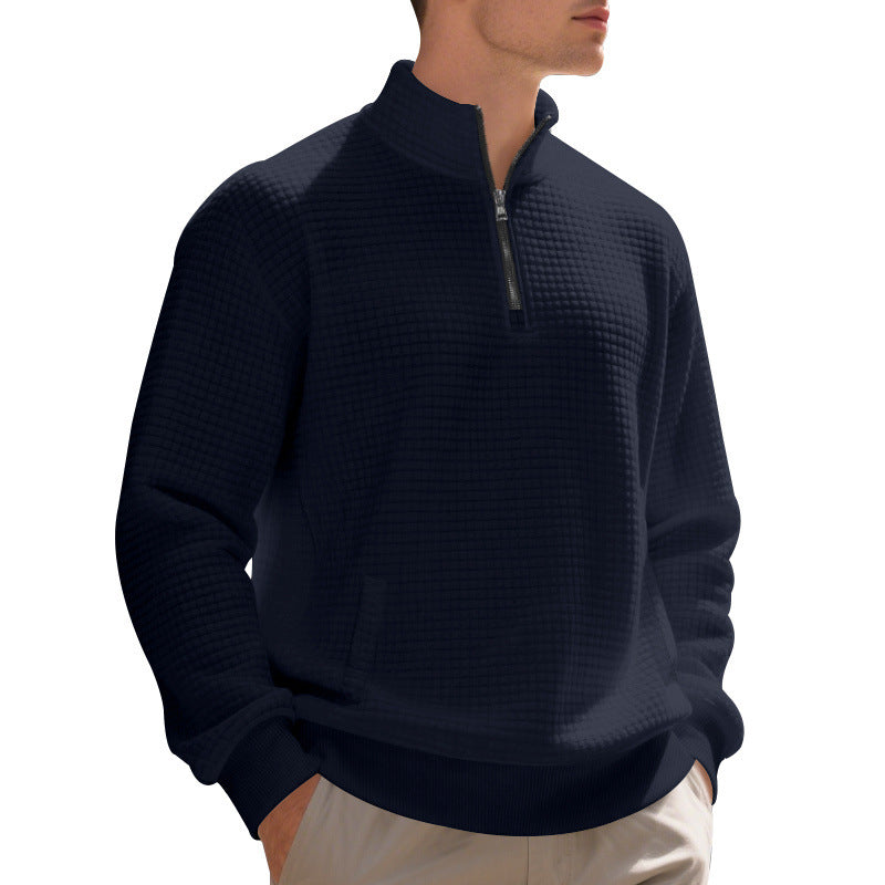 Sporty pullover for men with zipper and textured surface Lune London