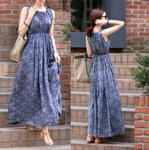 Bohemian maxi dress for women with pleated top and adjustable waist Lune London