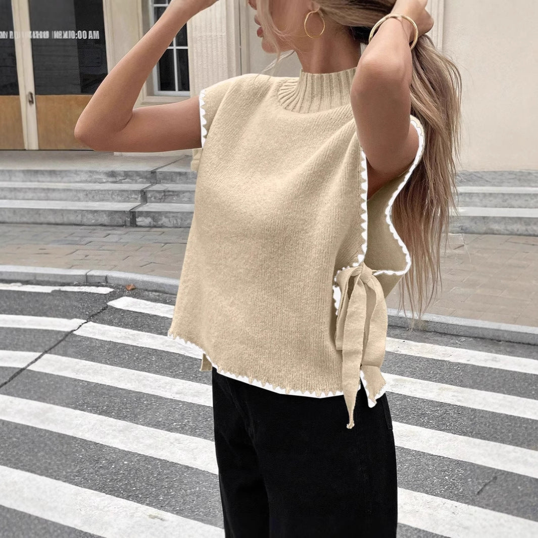 Women High-end Knitted Top with Casual Design and Fine Ribbed Collar Lune London