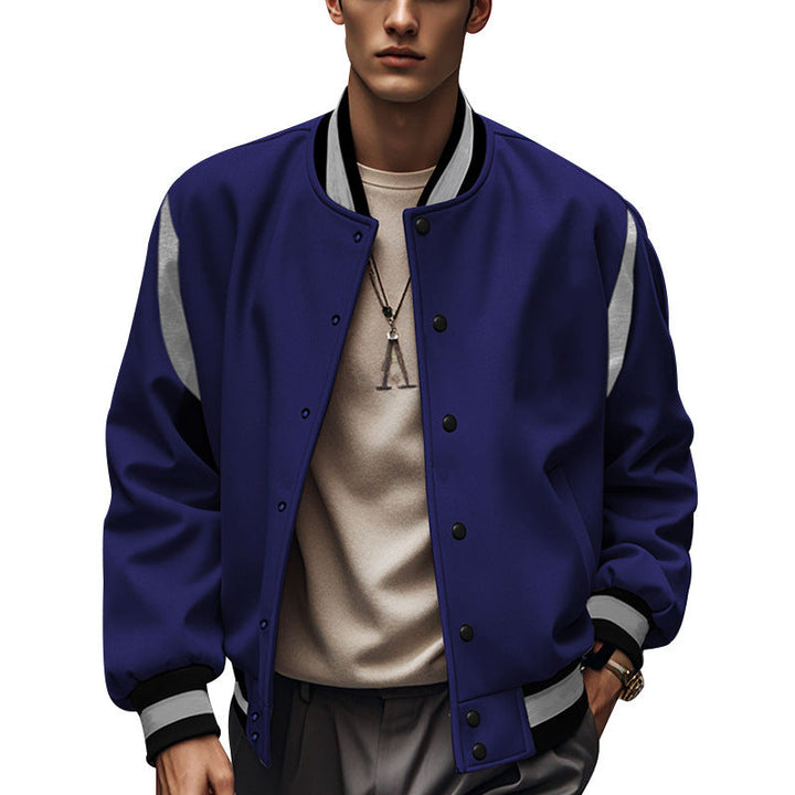 Men's Sporty College Jacket In Retro Style with Contrast Sleeves and Snap Button Closure Lune London