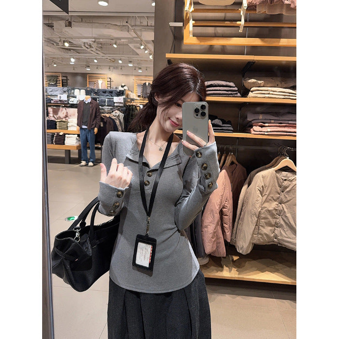 Ladies long sleeve shirt with decorative button details Chic & Stil