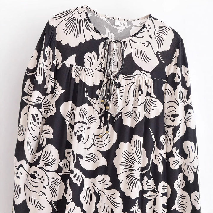 Maxi dress for women with floral embroidery and elegant ruffles Lune London