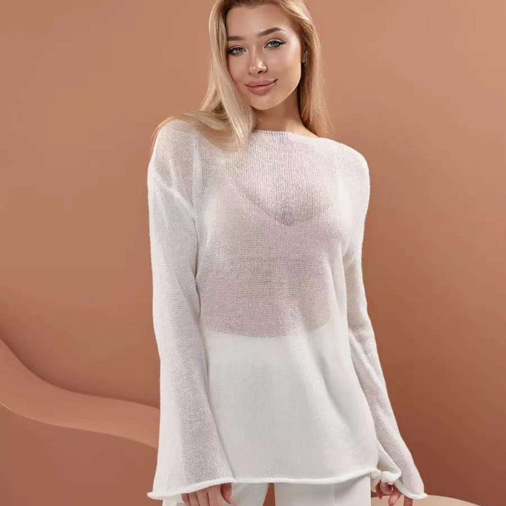 Pull aérien pour femmes à épaules dénudées avec coupe large en qualité tricot fine Chic & Stil