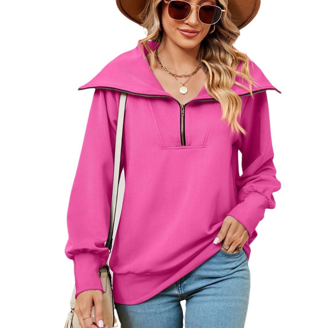 Women's sweater with modern high collar and zipper Lune London