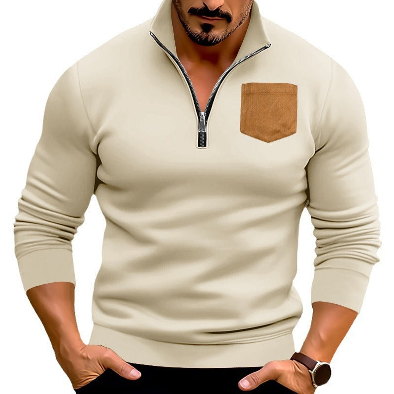 Modern pullover for men with half-zip and contrasting chest pocket Lune London