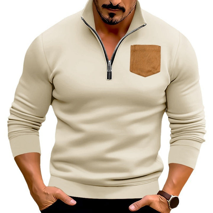 Modern pullover for men with half-zip and contrasting chest pocket Lune London