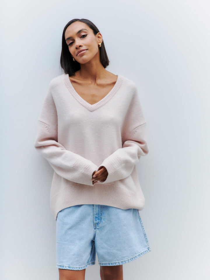 Viscose sweater for women with deep V-neckline and wide edges Lune London