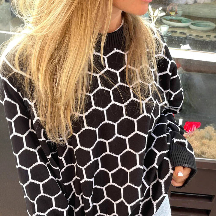 Sweater femme à motifs avec un joli motif en nid d'abeille et coupe loose Chic & Stil