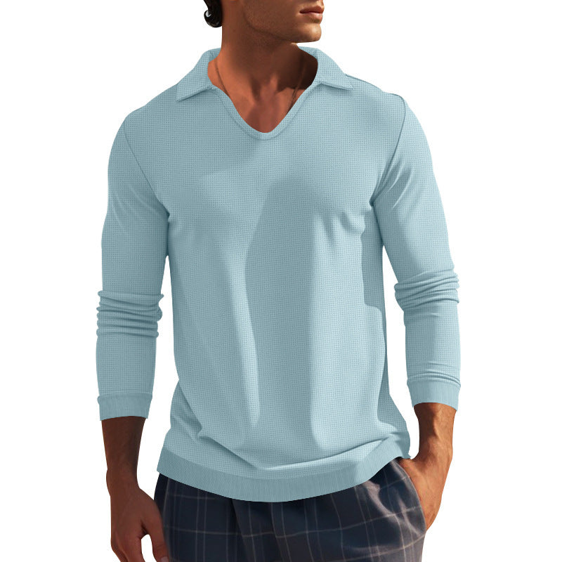 Men's long sleeve T-shirt with modern V neck and textured design Lune London