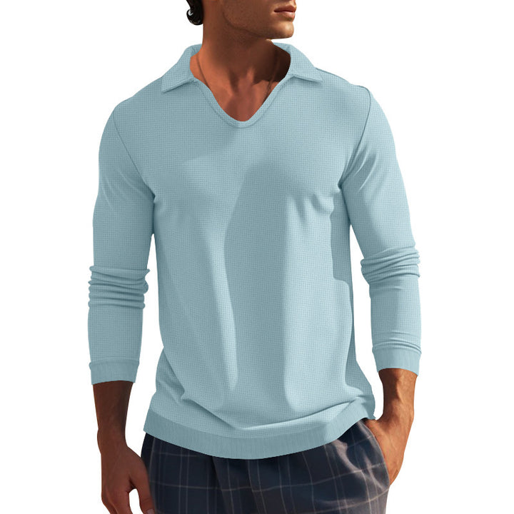 Men's long sleeve T-shirt with modern V neck and textured design Lune London